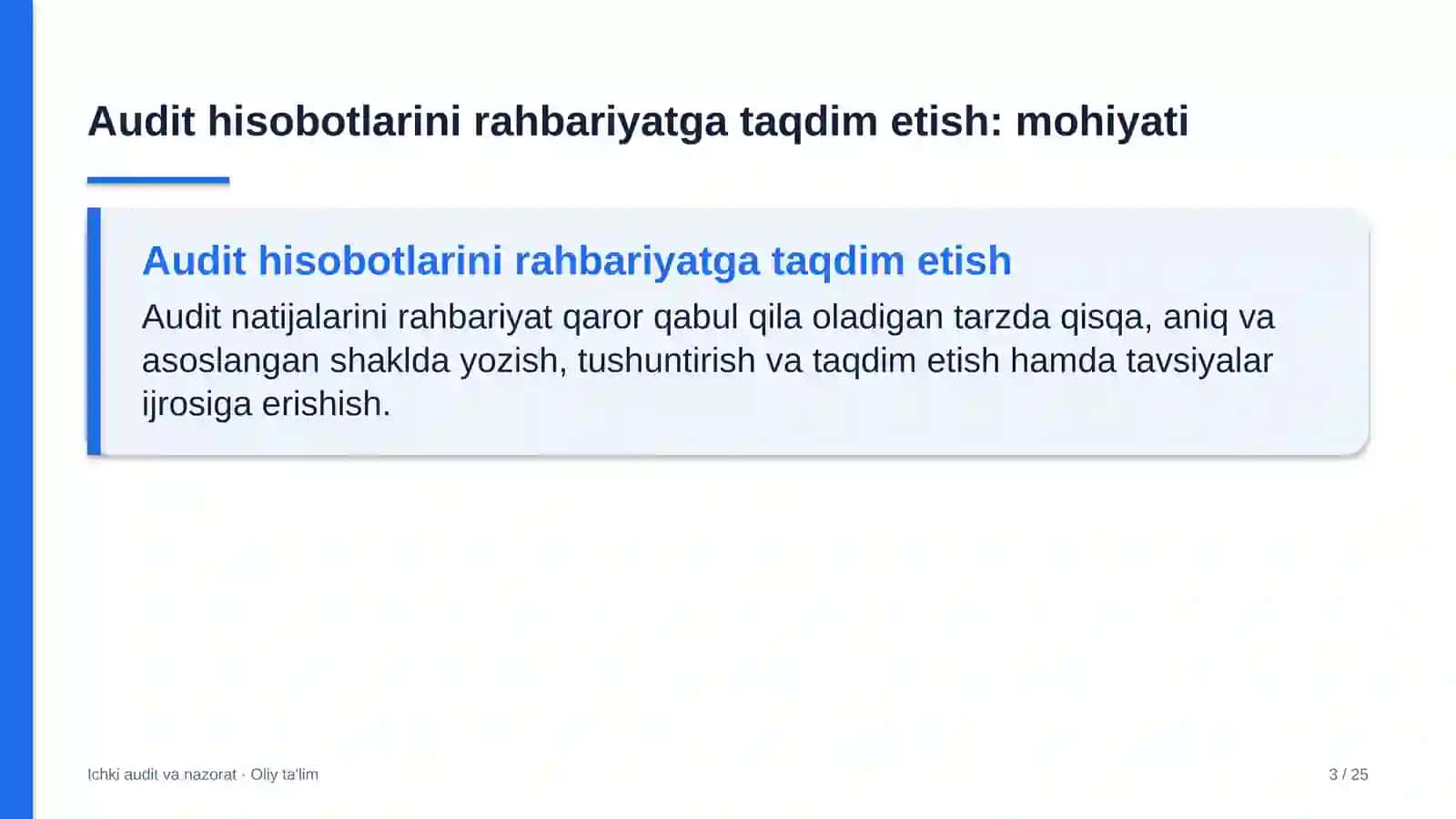 suv ta'minoti tarmoqlari qurilishida audit hisobotlarini rahbariyatga taqdim etish 3524 3