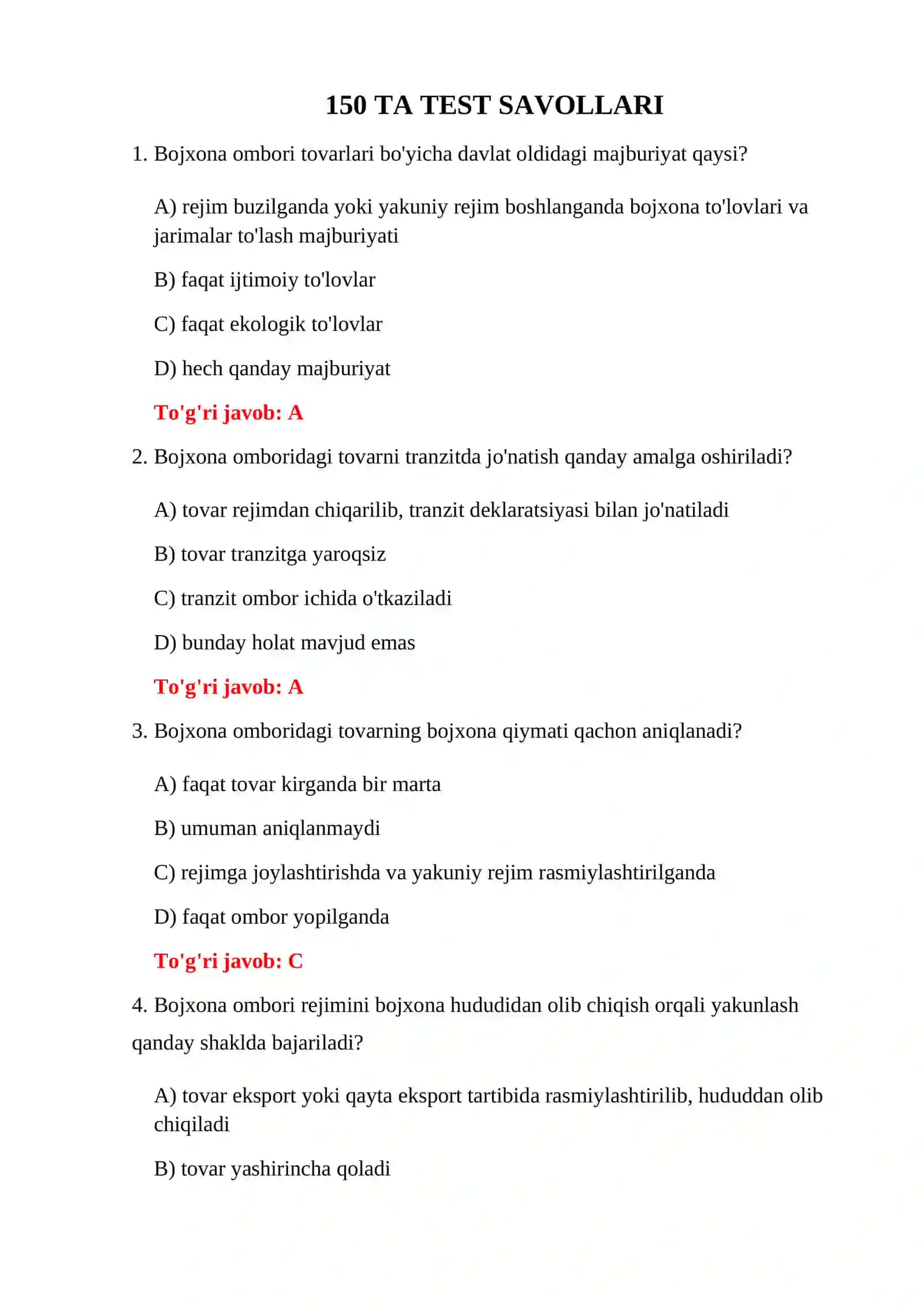 BOJXONA OMBORI REJIMI TESTLARI 3