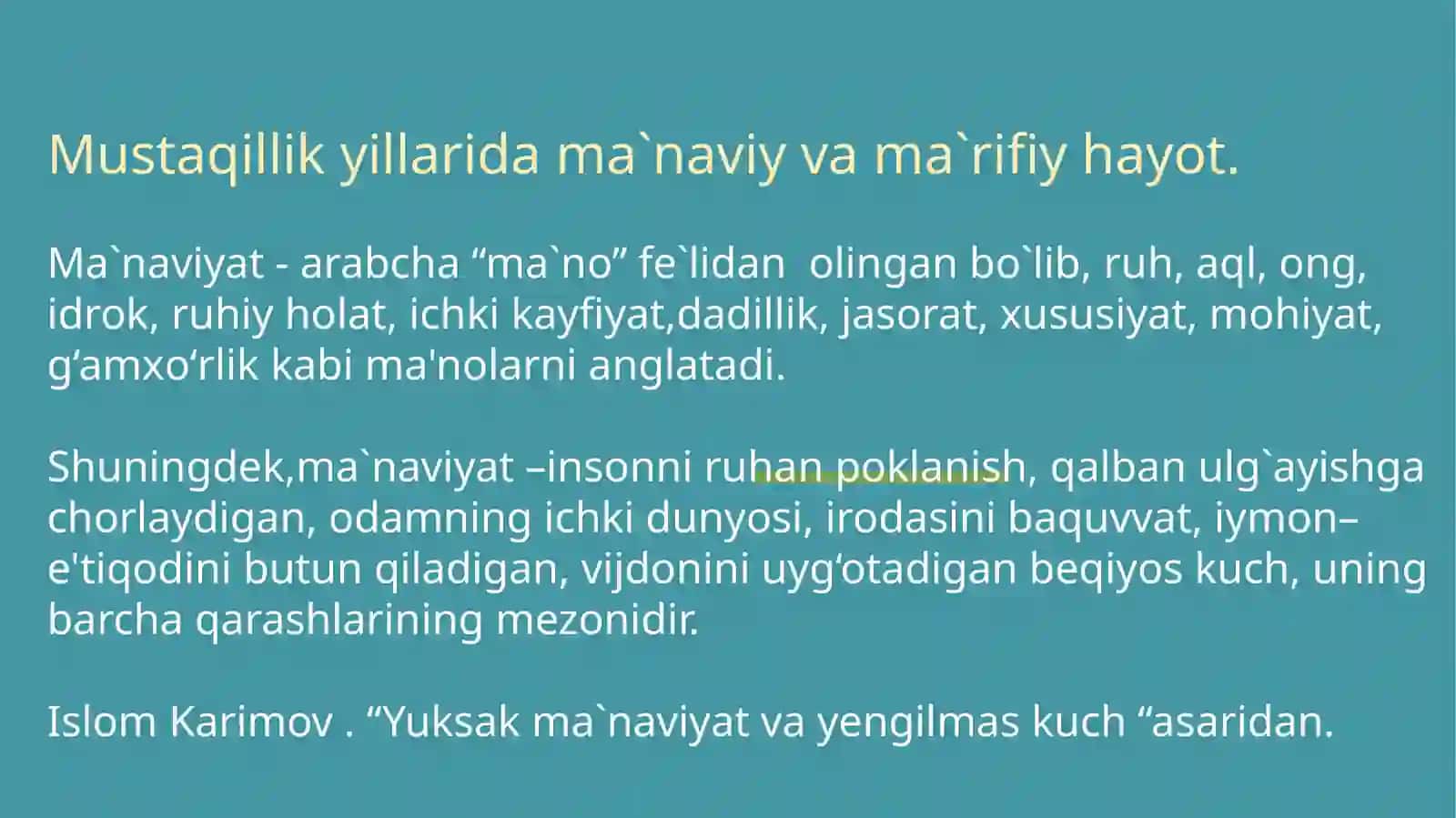 Mustaqillik yillarida Oʻzbekistondagi maʼnaviy va madaniy hayot 3