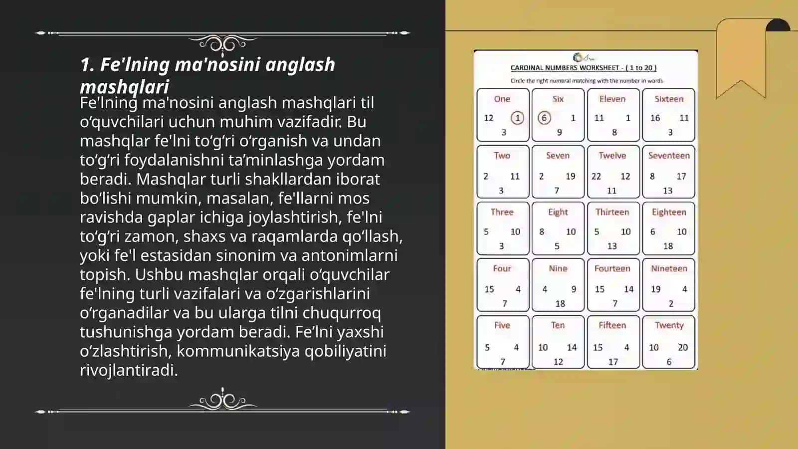 Fe'lning ma'nosini anglash mashqlari 3