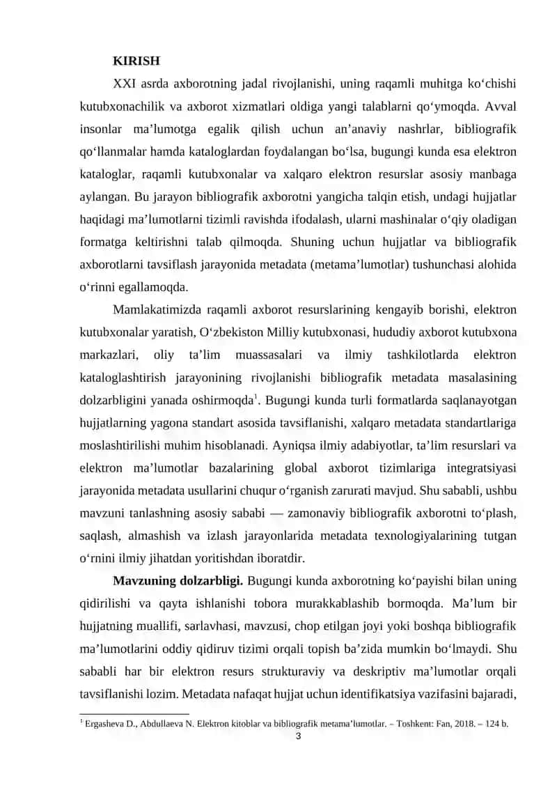 Bibliografik axborotlarning metamaʼlumotlari (metadata). orqali tavsiflash usullari 3