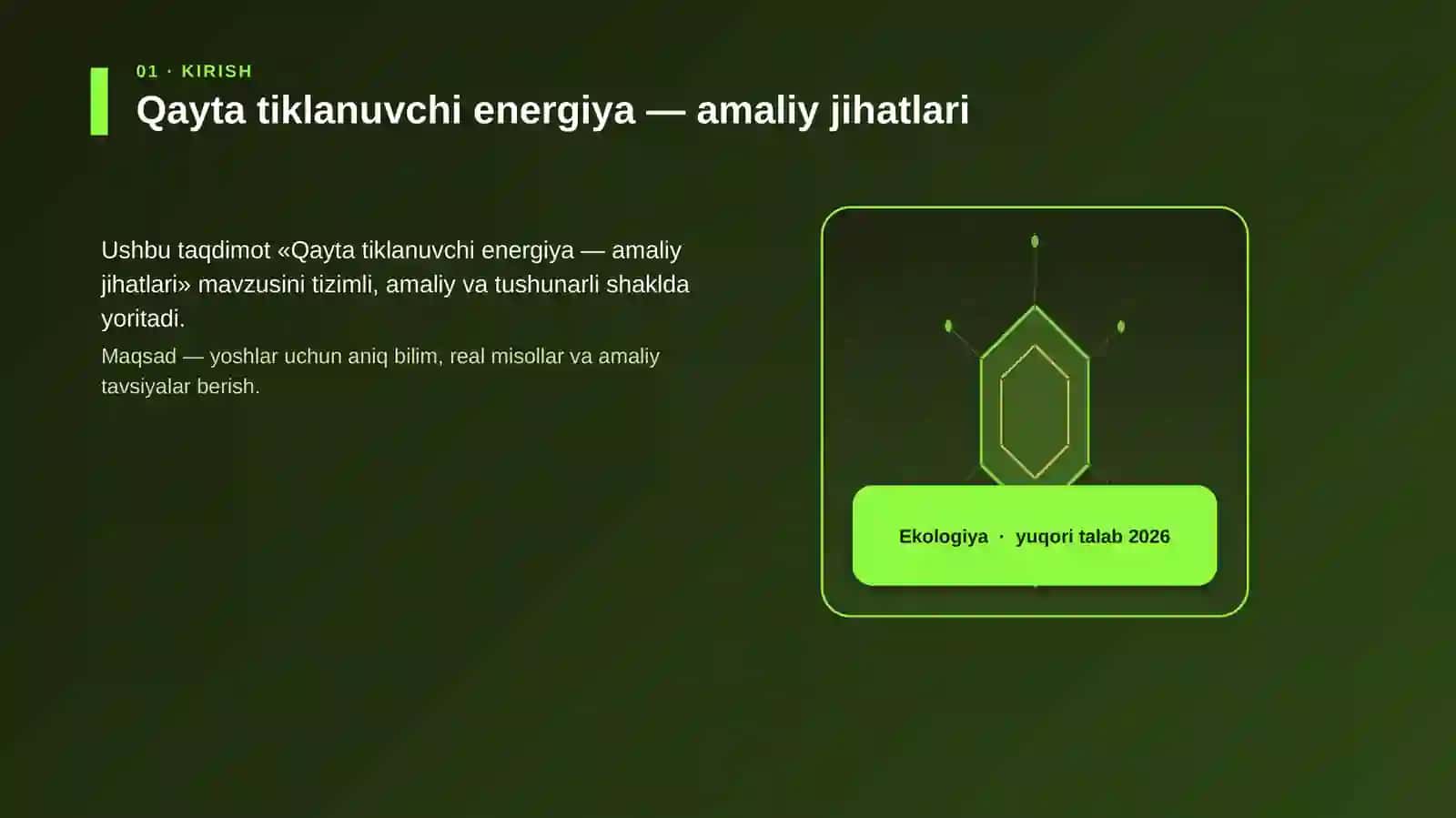 Qayta tiklanuvchi energiya — amaliy jihatlari 3