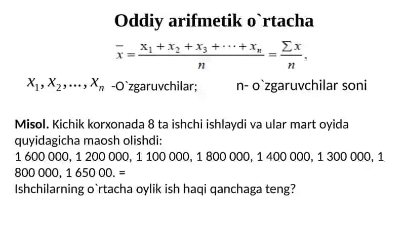O`rtachamiqdorlar turlari 3
