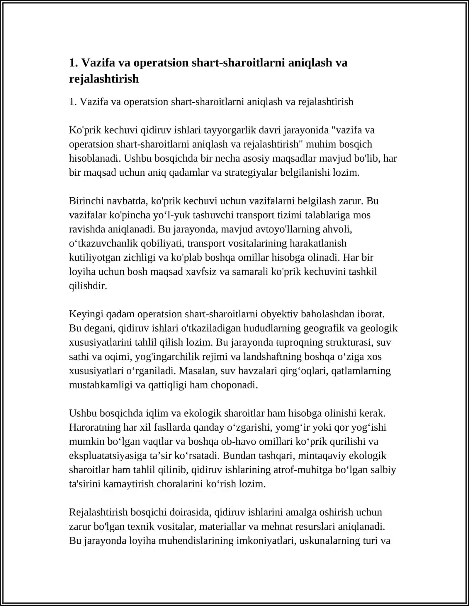 KO'PRIK KECHUVLARI QIDIRUV ISHLARINI TAYYORGARLIK DAVRI 3