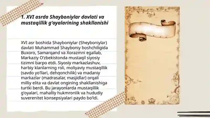 Oʻzbekistonda mustaqillik gʻoyalarining tarixiy asoslari (XVI asrdan XX asirgacha) 3