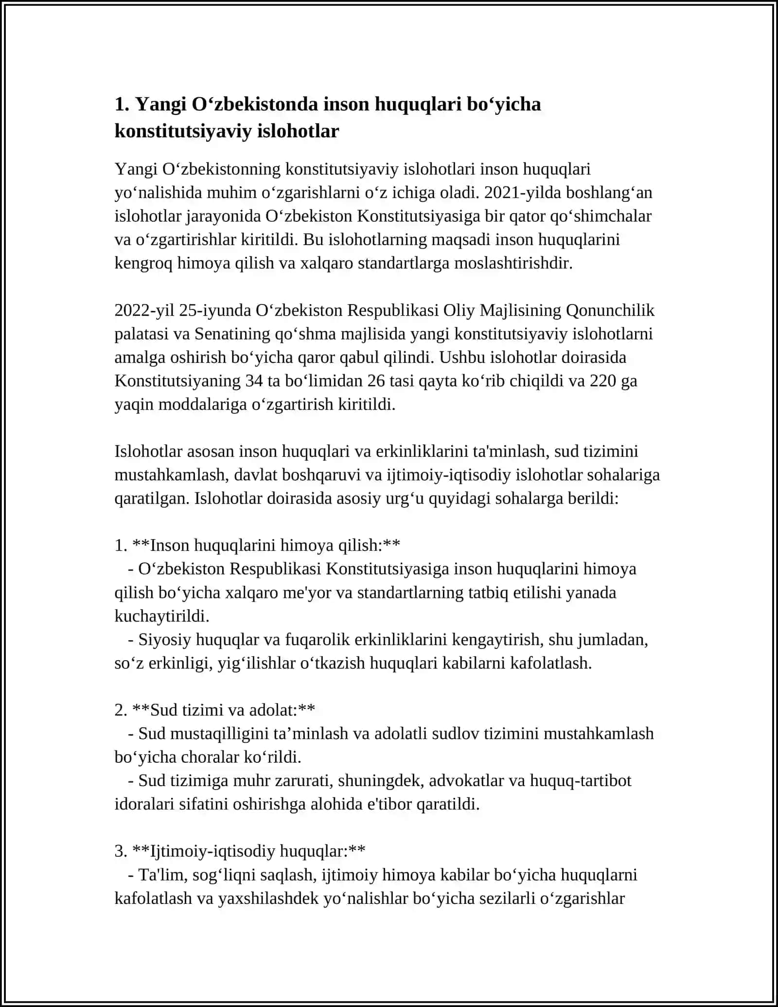 YANGI O‘ZBEKISTONDA INSON HUQUQ VA ERKINLIKLARI KAFOLATLARINING YARATILISHI 3