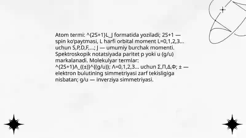 Atom va molekulyar termlarning ifodalanishi 3