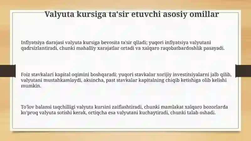 Tovar va xizmatlarning valyuta kursi va bozor qiymatiga ta'sir etuvchi omillar tahlili 3