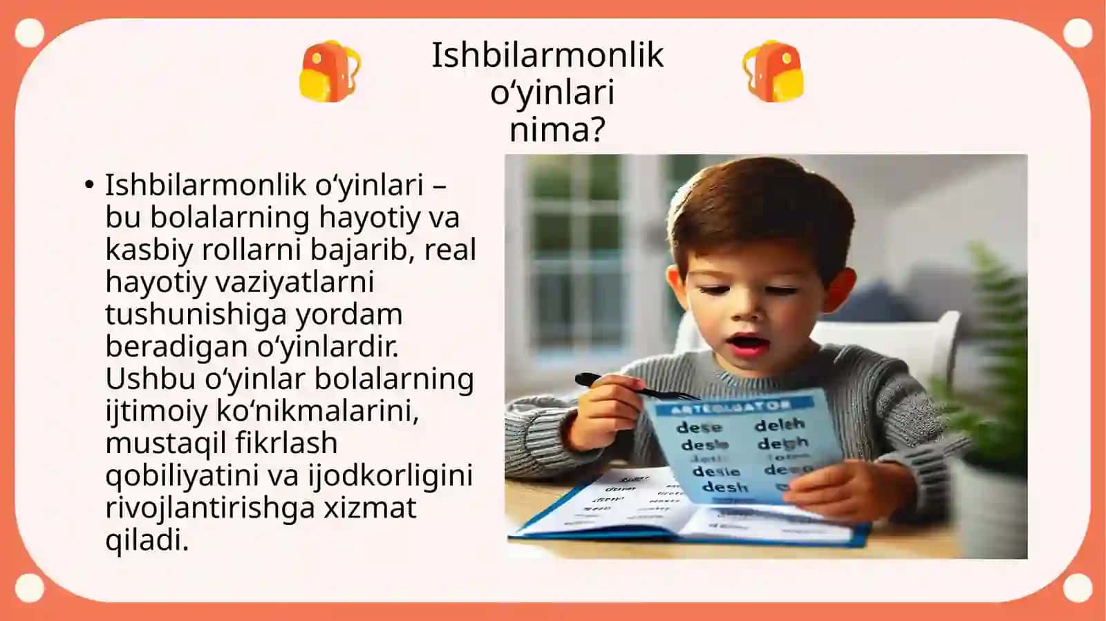 Maktabgacha yoshdagi bolalarning ishbilarmonlik o’yinlariga rahbarlik qilish slayd 3