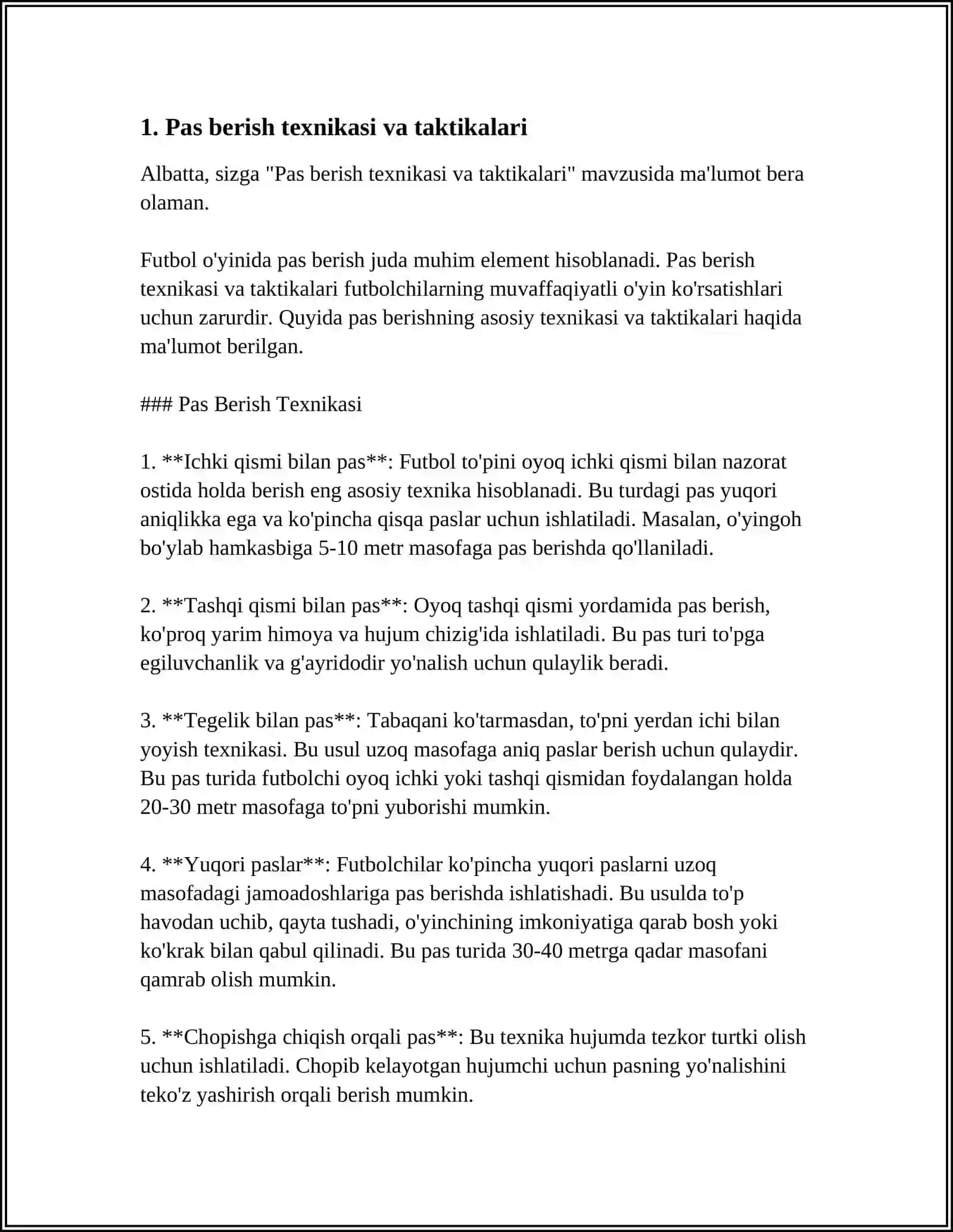 MUSTAQIL ISH Mavzu: 1.FUTBOL SPORT TURINING TEXNIKASI VA TAKTIKASI HAQIDA. 2. JISMONIY TARBIYA USLUBLARI 3