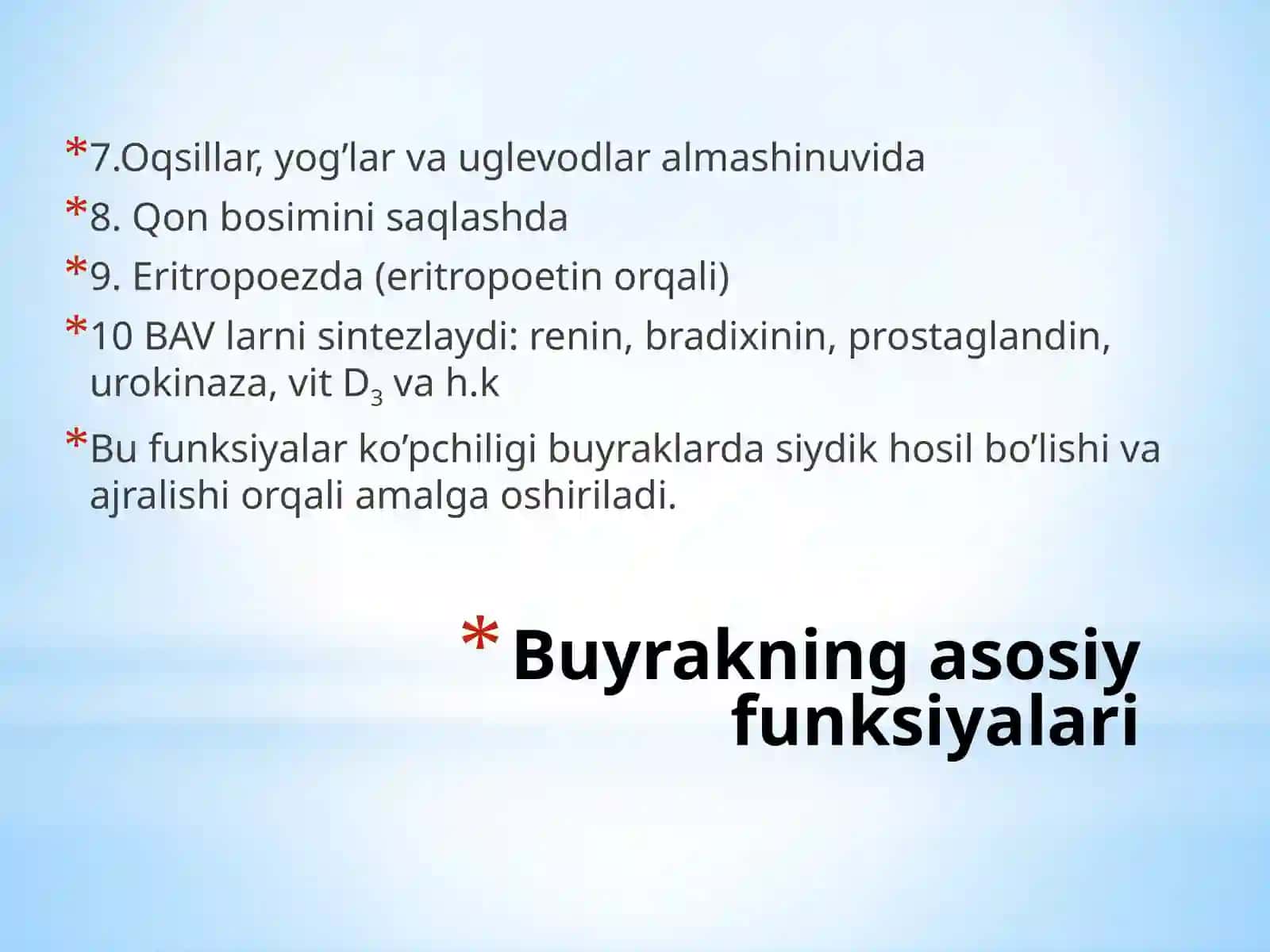 Buyrak patofiziologiyasi. O’tkir glomerulonefrit va pielonefrit etiopatogenezi 3
