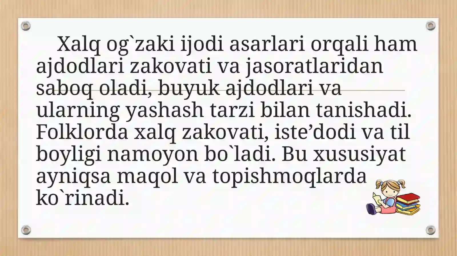 Bolalar adabiyotida xalq og'zaki ijodi. Maqol, topishmoqlar va tez aytishlar 3