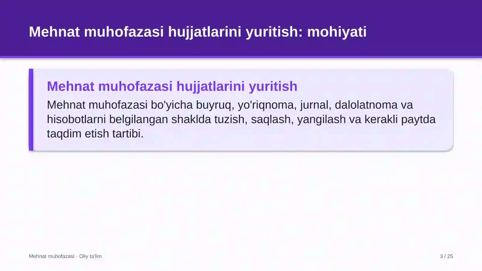 pochta aloqasida mehnat muhofazasi hujjatlarini yuritish 6637 3