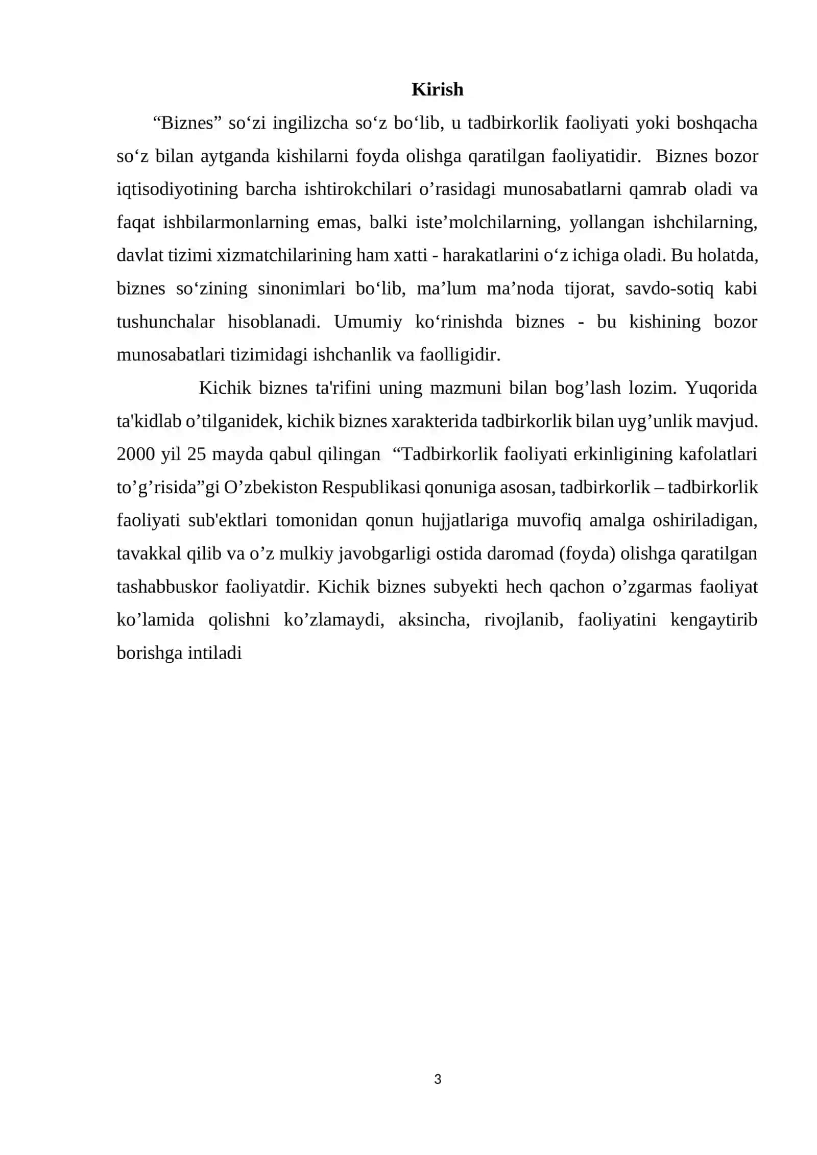 O’ZBEKISTONDA KICHIK BIZNES VA XUSUSIY TADBIRKORIKNI QO’LLAB QUVVATLANISHI 3
