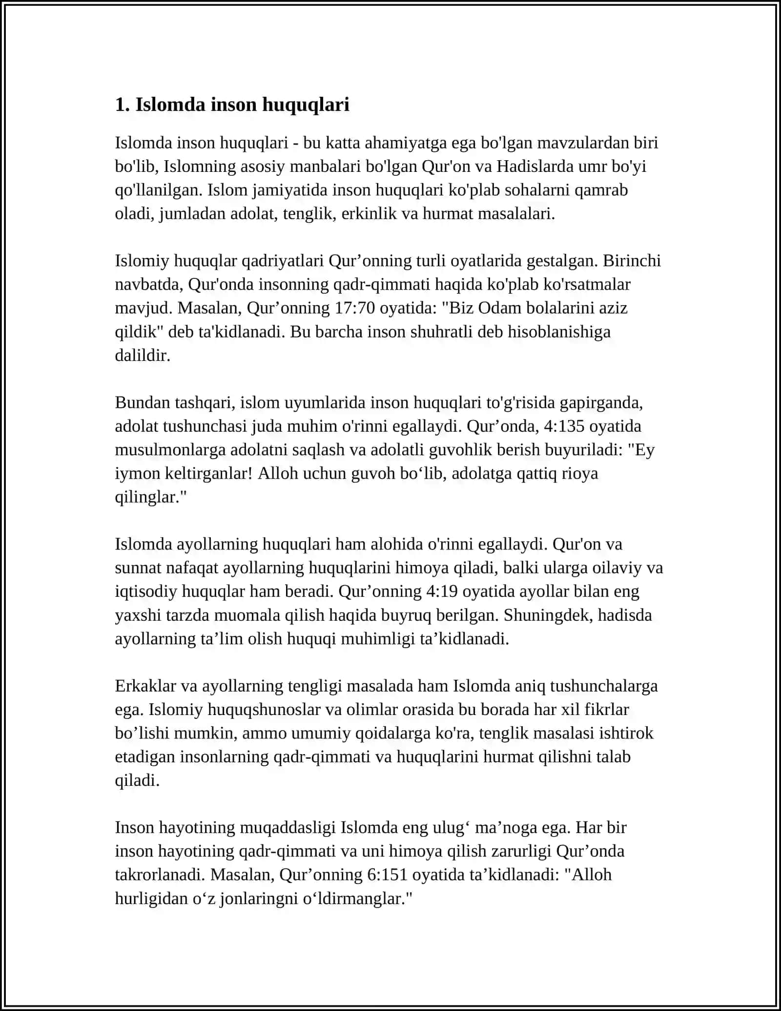 ISLOMDA INSON HUQUQLARI HIMOYASI, IJTIMOIY TENGLIK, ADOLAT VA TOLERANTLIK MAVZUSIDA KROSSVORD TAYYARLOSH 3