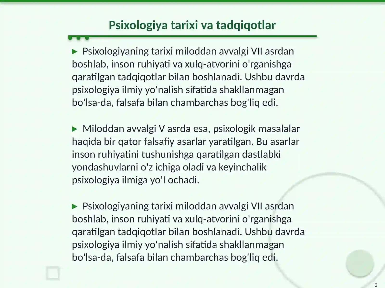 Psixologiya tarixi va tadqiqotlar 3
