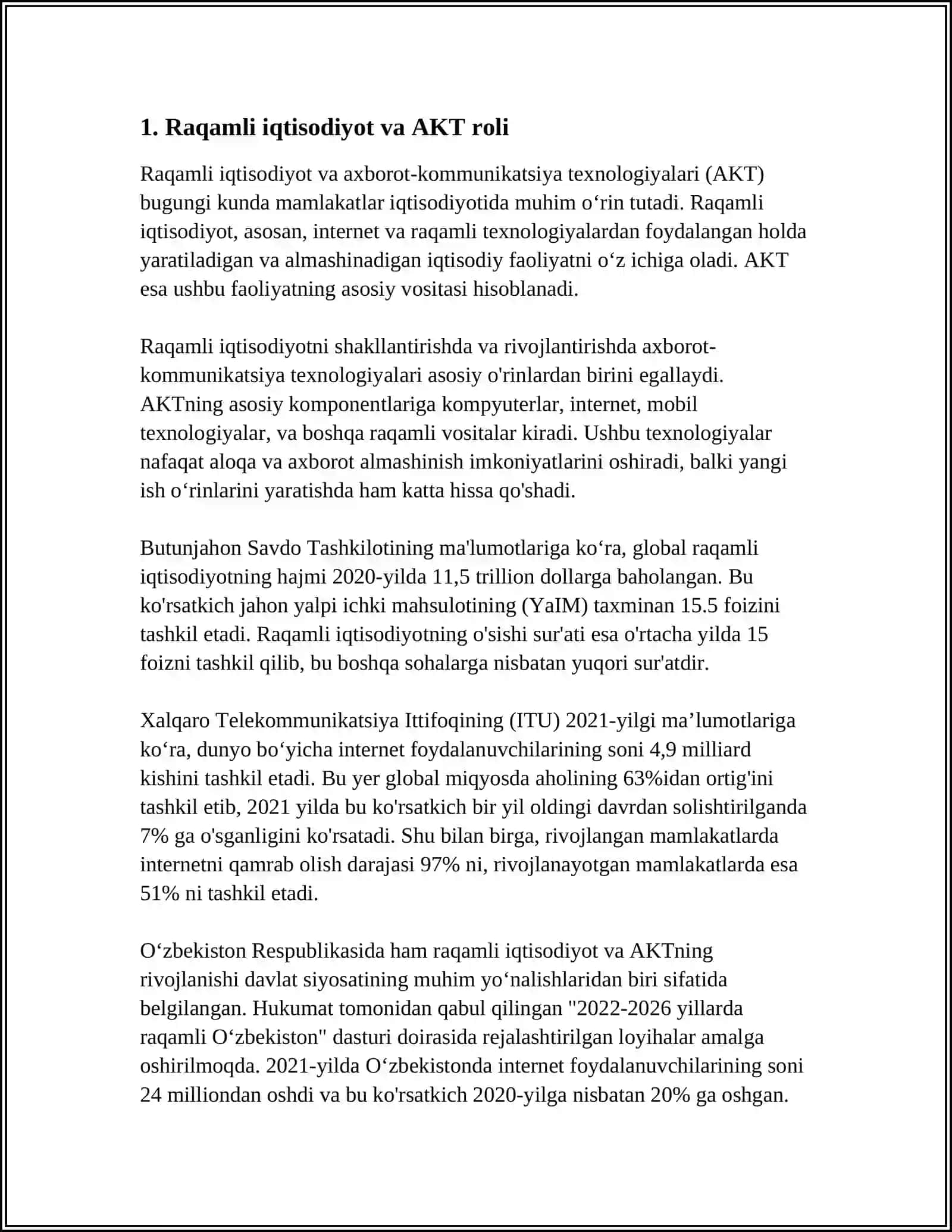 AXBOROT-KOMMUNIKATSIYA TEXNOLOGIYALARINING IQTISODIYOTDAGI O'RNI VA VAZIFALARI 3