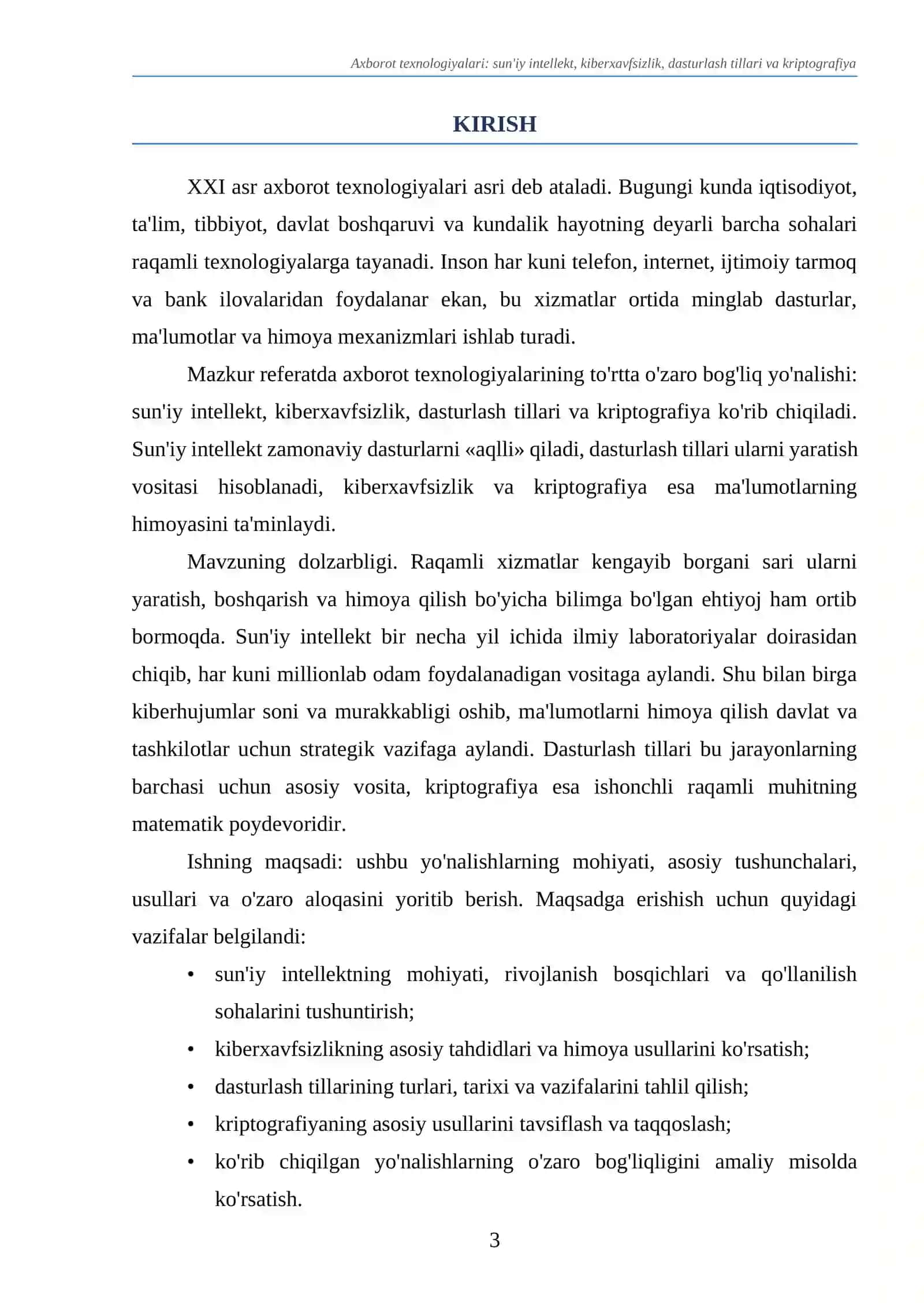 AXBOROT TEXNOLOGIYALARI: SUN'IY INTELLEKT, KIBERXAVFSIZLIK, DASTURLASH TILLARI VA KRIPTOGRAFIYA 3