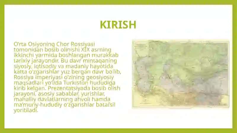 O'rta Osiyoning chor Rossiyasi tomonidan bosib olinishi. O'rta Osiyo mamuriy hududiy chegarasining o'zgarishi. 3