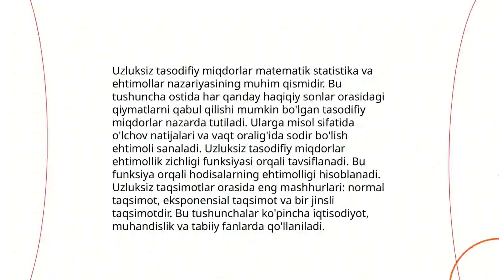 Uzluksiz tasodifiy miqdorlarning tipik taqsimot funksiyalari 3