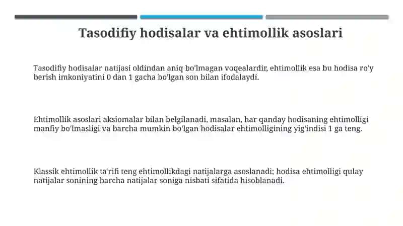 Tasodifiy hodisalar va ehtimollik asoslari 3