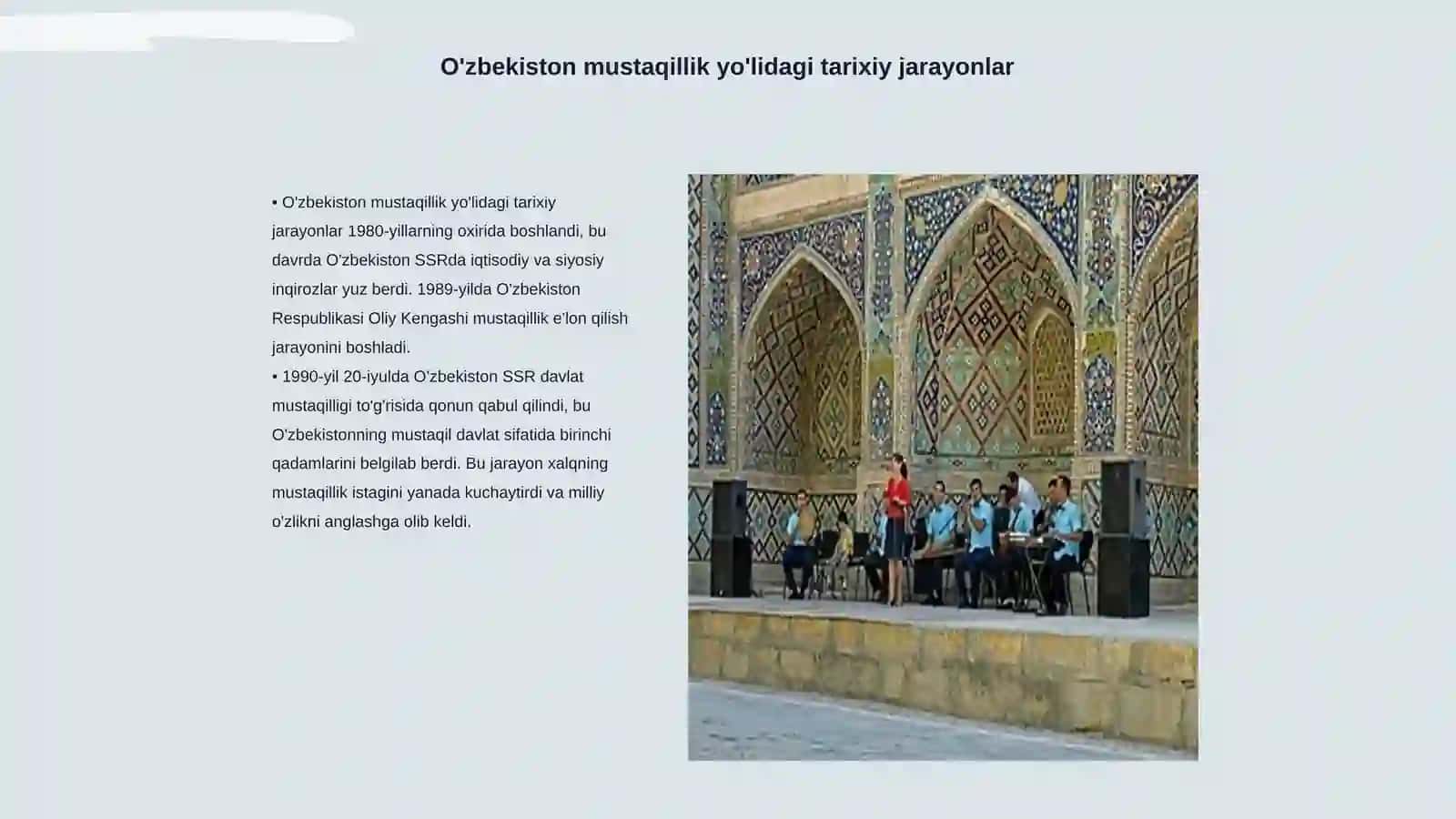 O'zbekistonda davlat mustaqilligining qo'lga kiritilishi va uning tarixiy ahamiyati 3