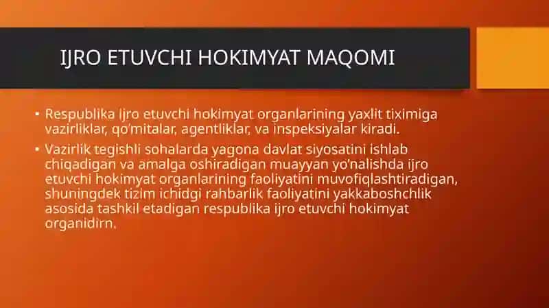 VAZIRLAR MAHKAMASI,MAHALIY HOKIMYAT ORGANLARI,XALQ DEPUTATLAR KENGASHI,O’ZINI O’ZI BOSHQARISH ORGANLARI 3