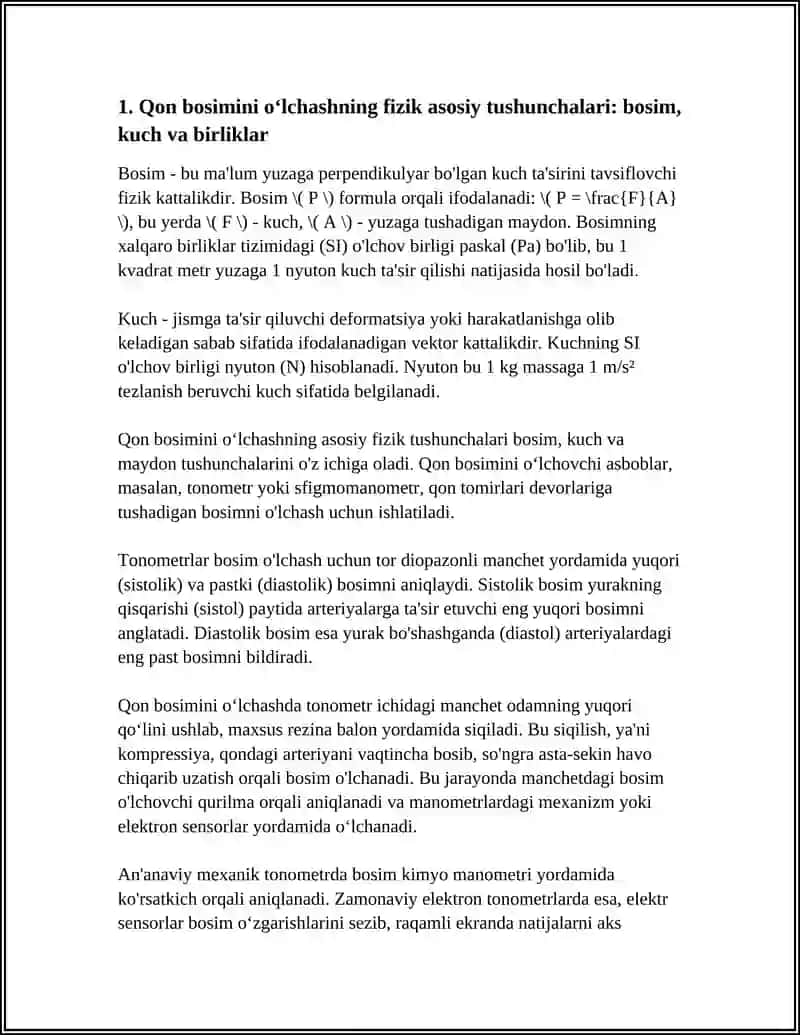 QON BOSIMINI OʻLCHOVCHI ASBOBLARNING FIZIK ASOSLARI (TONOMETR, SFIGOMANOMETR) 3