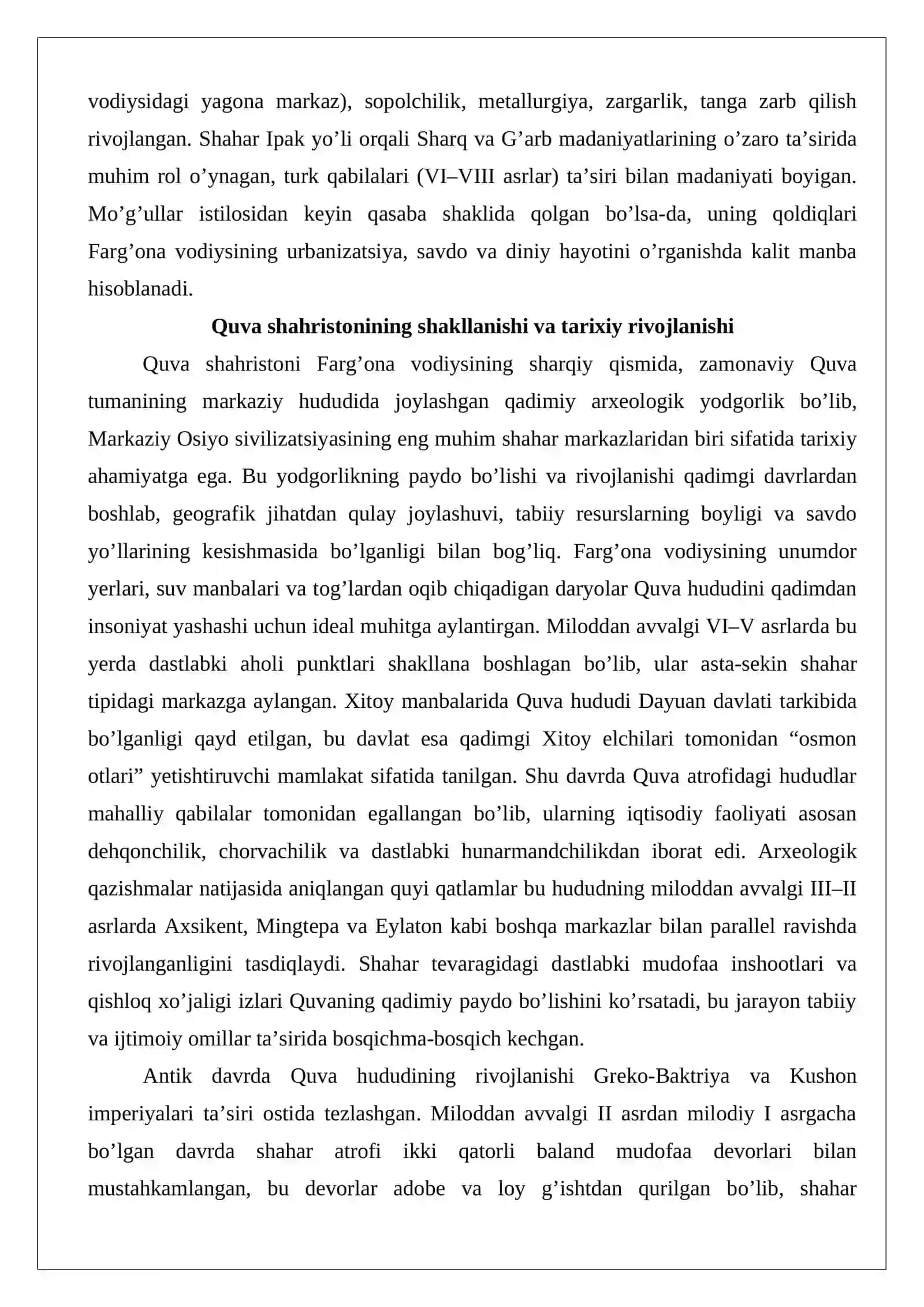 Quva shahar yodgorligi va uning o’rganilish tarixi 3