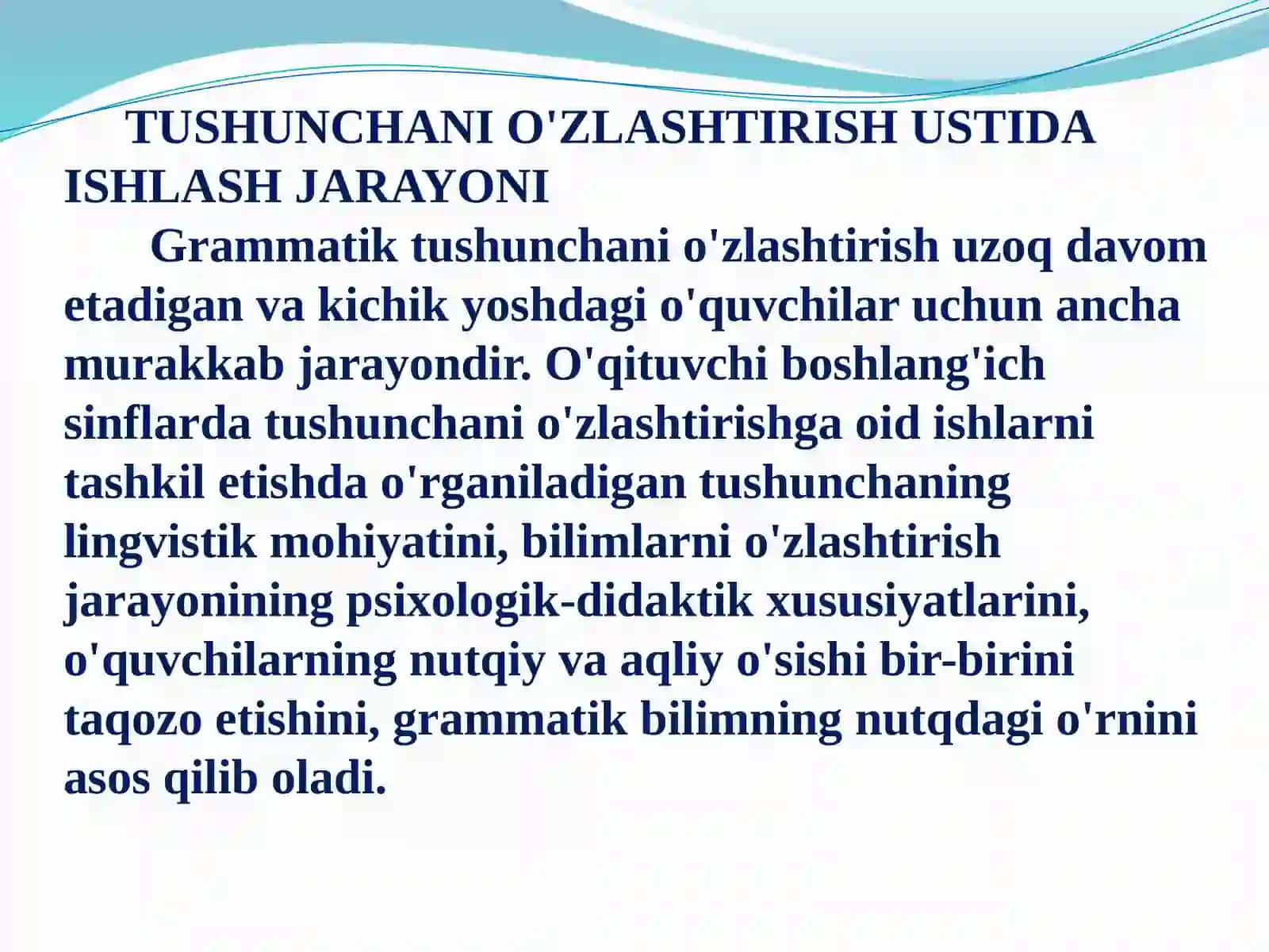 So`z turkumlarini o`qitish metodikasi. Otni o`rganish izchilligi. Otning leksik va grammatik ma’nosi ustida ishlash. Otlarda son haqida tushunchani o`rganish metodikasi 3