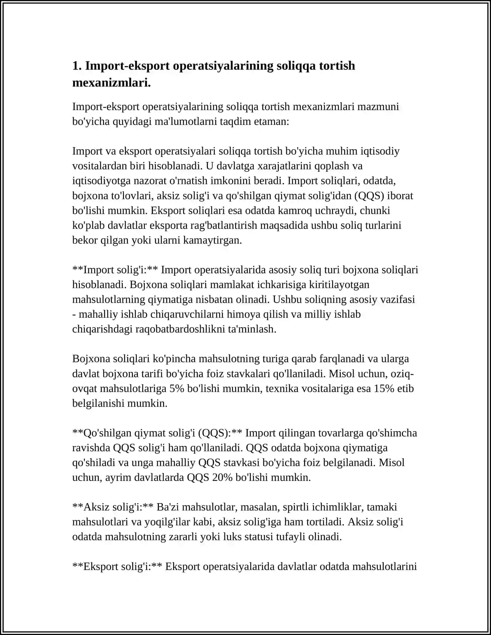 IMPORT-EKSPORT OPERATSIYALARINI SOLIQQA TORTISHNI TAKOMILLASHTIRISH 3