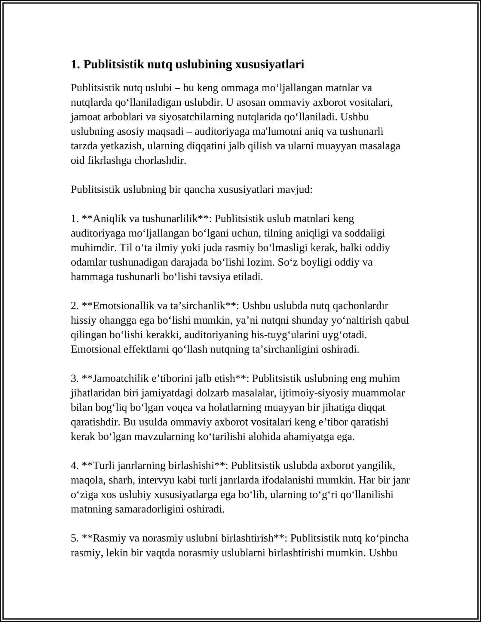 PUBLISISTIK NUTQ USLUBI. PUBLISISTIK MAQOLALAR BILAN TANISHISH VA TAHLIL QILISH 3