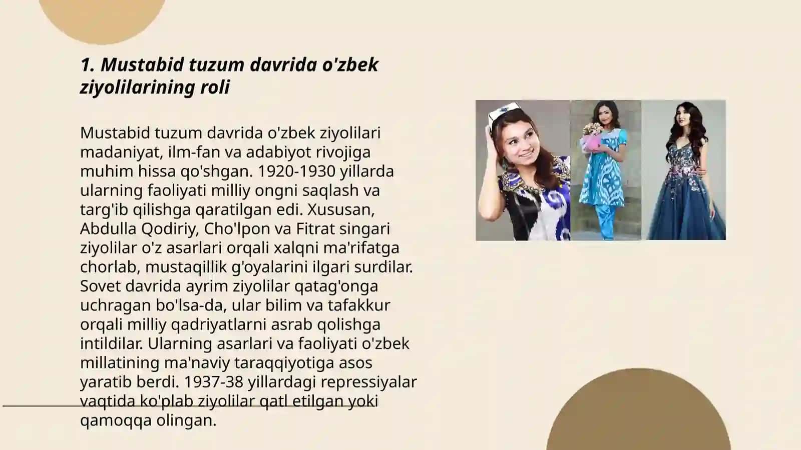 Mustabid tuzum davri o'zbek ziyolilari asarlarida milliy-ma'naviy tarbiya an'analarini asrash uchun kurash g'oyasi 3