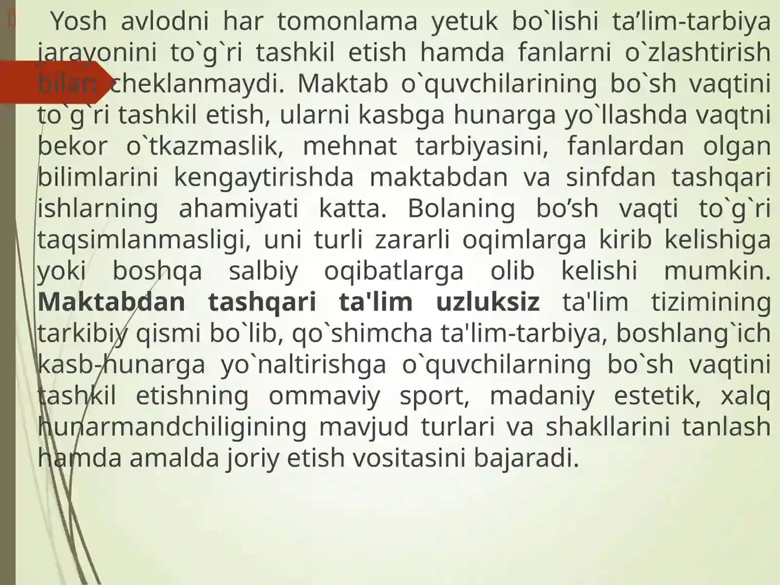 “Sinfdan tashqari mashg`ulotlarni tashkil qilishning zamonaviy metodlari” fani sinfdan va maktabdan tashqari ishlarni tashkil etishning maqsad va vazifalari 3
