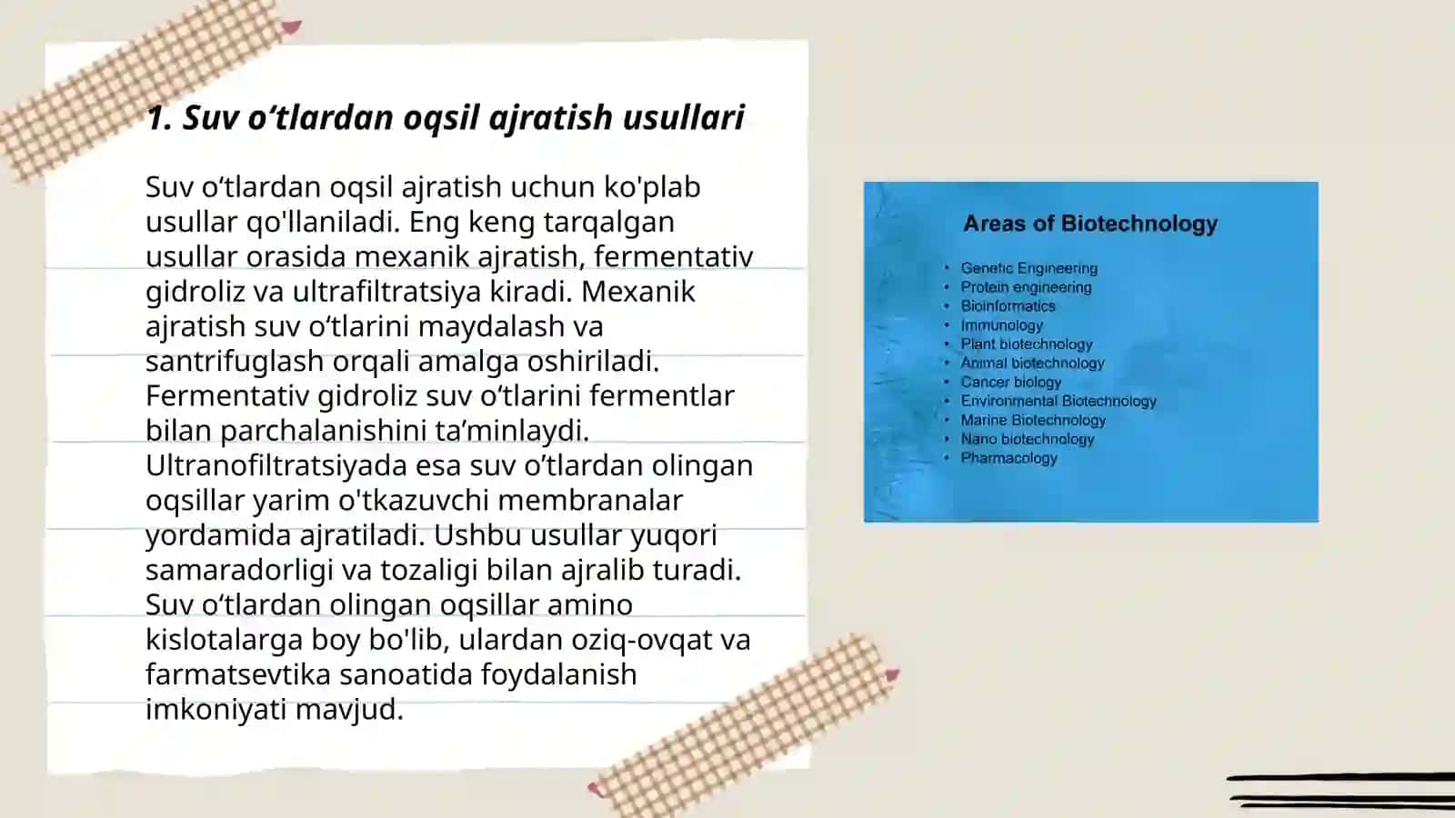 Suv oʻtlardan oqsil olish biotexnologiyasi 3