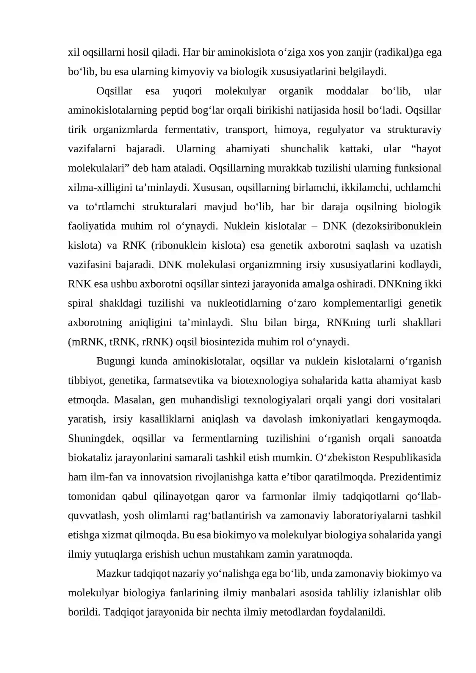 AMINOKISLOTALAR, OQSILLAR VA NUKLEIN KISLOTALAR: TUZILISHI VA BIOLOGIK AHAMIYATI 3