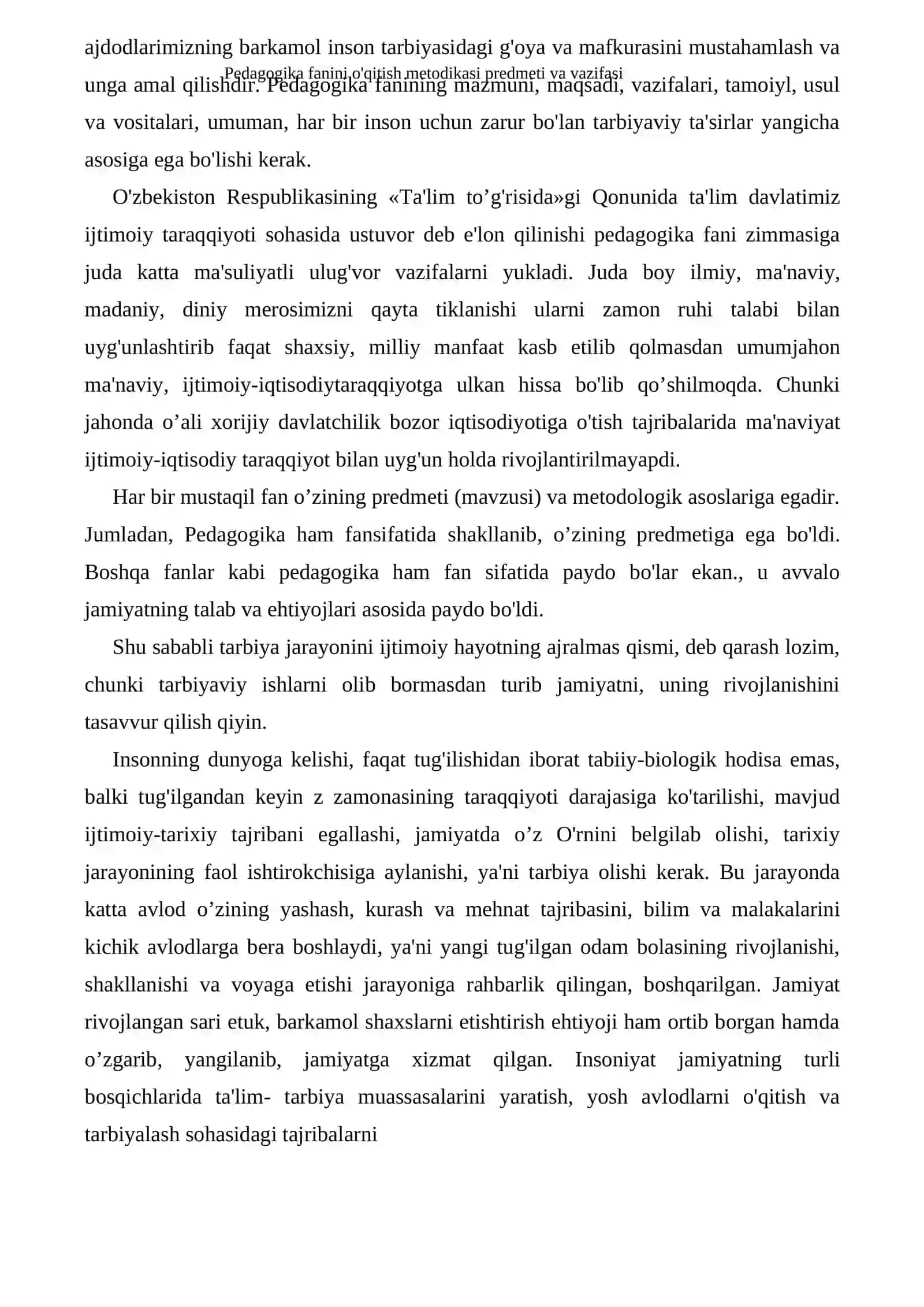 "Pedagogika fanini o'qitish metodikasi predmeti va vazifasi" 3