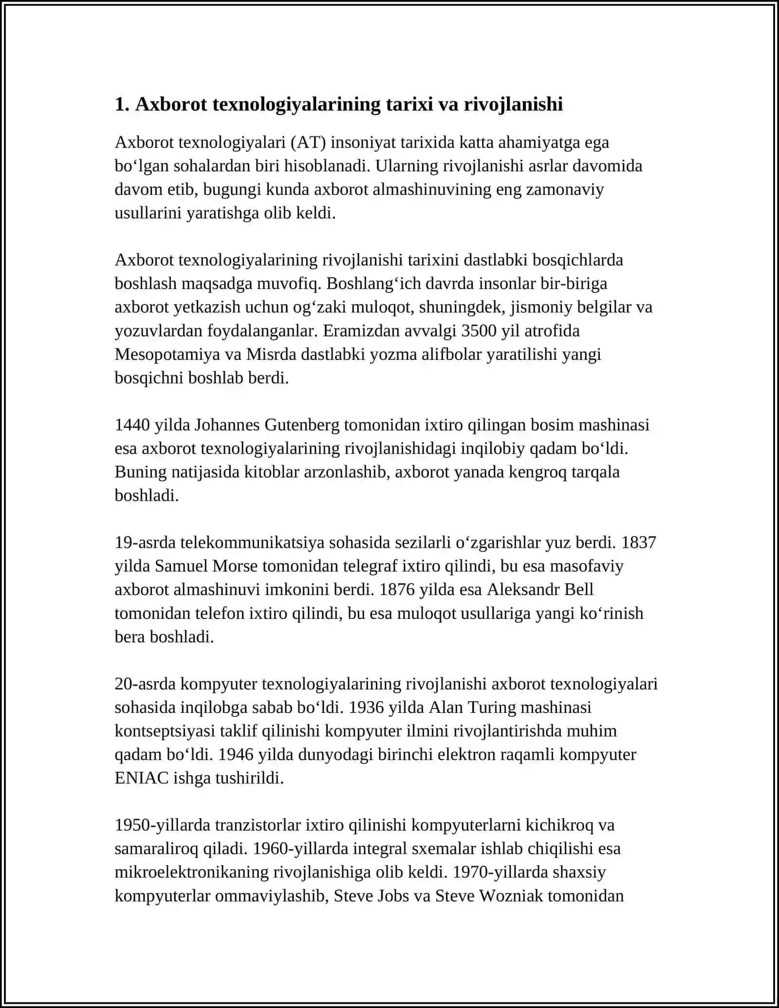 Axborot texnologiyalari ularning rivojlanish bosqichlari va qo'llanilish sohalari 3