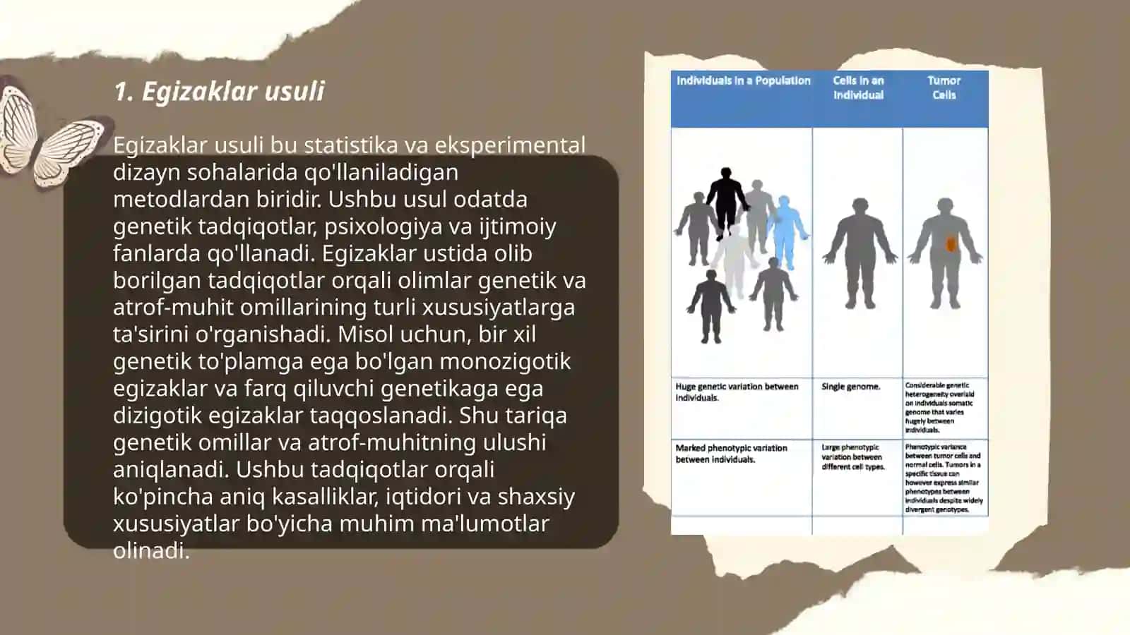 Odam genetikasining oʻrganish usullari: egizaklar usuli, populyatsion statistika 3