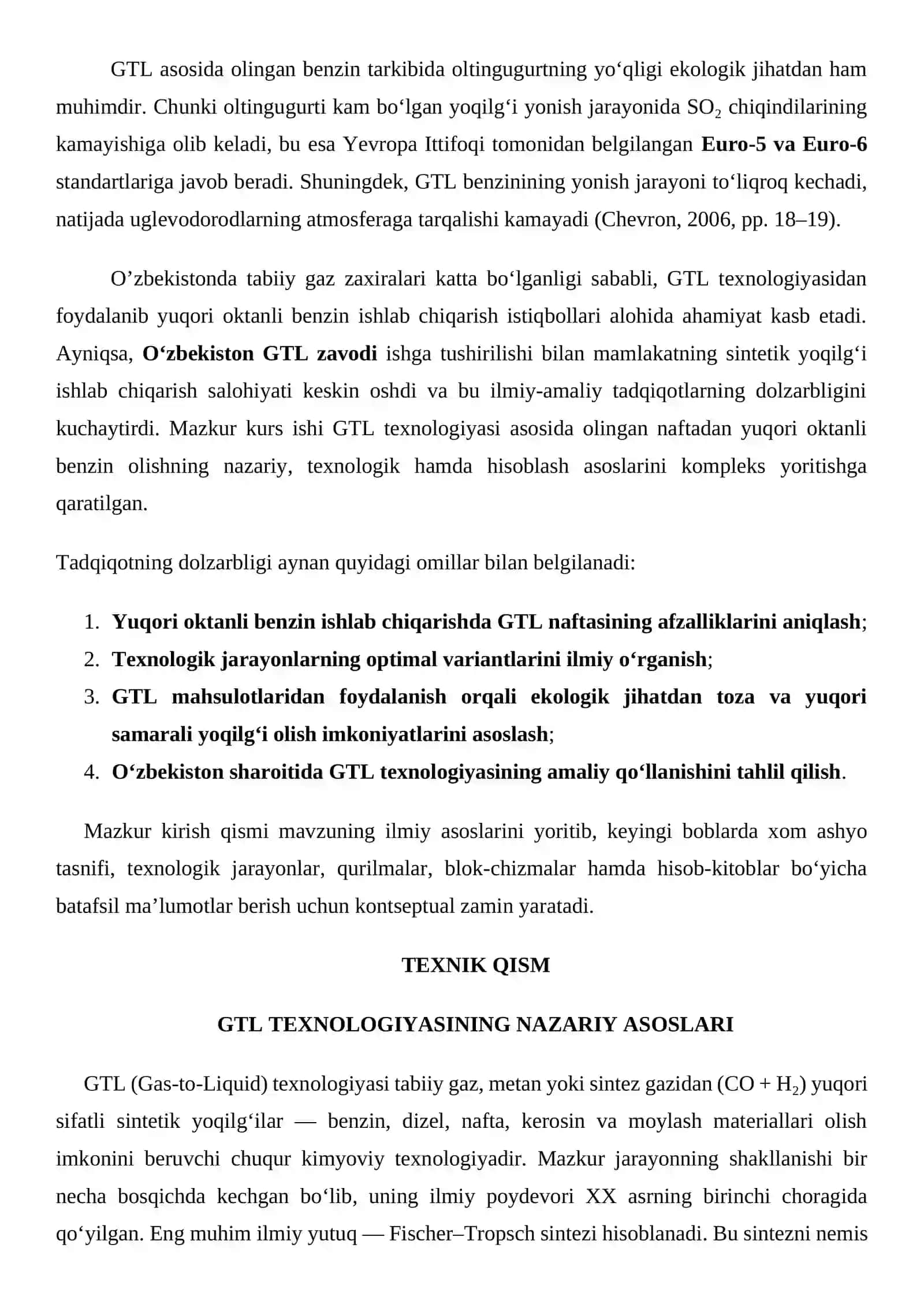 GTL tehnalogiyasi asosida olingan naftadan yuqori aktanli benzin olish asoslari va tehnalogiyasi 3