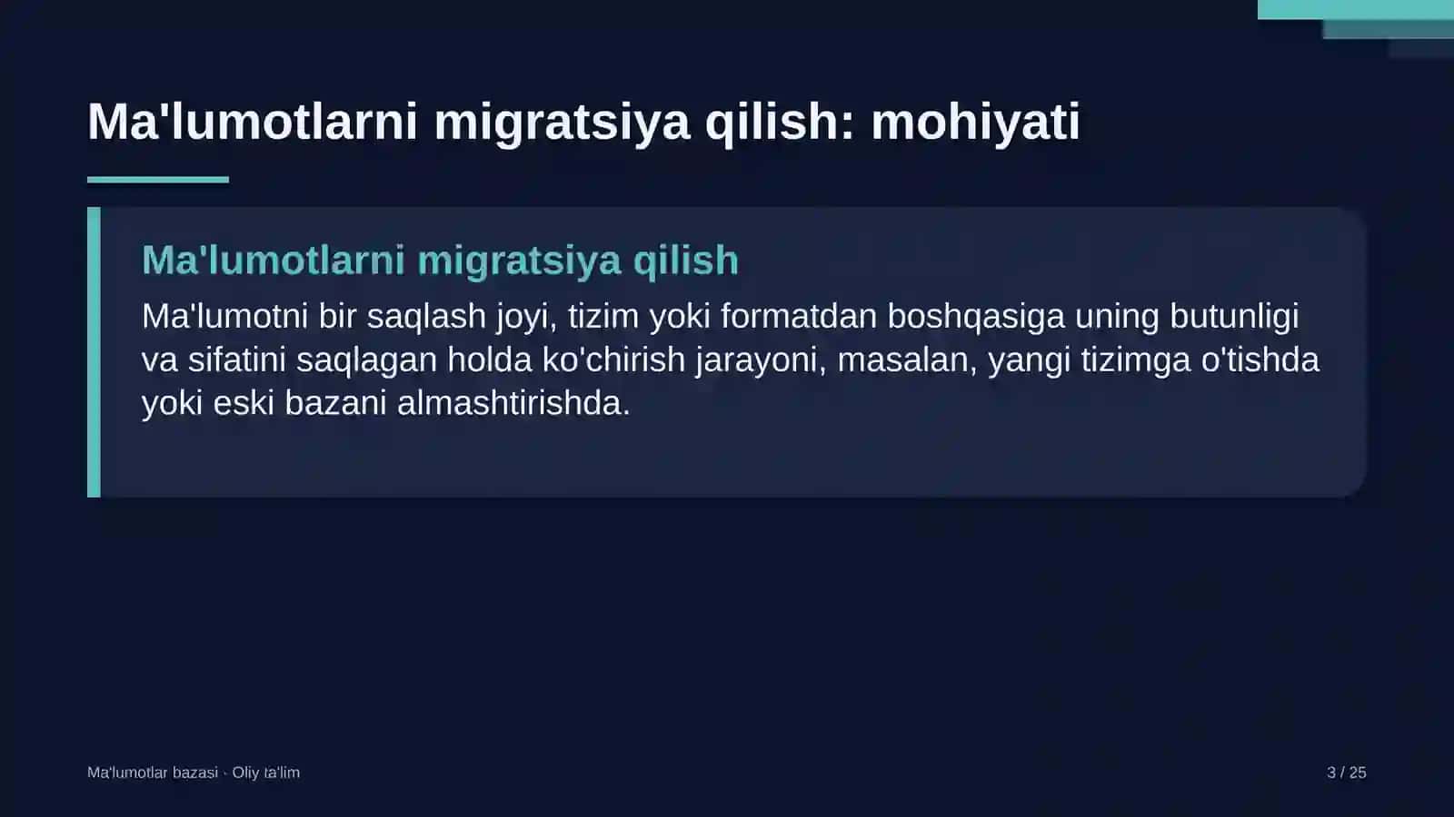 veterinariya xizmatida ma'lumotlarni migratsiya qilish 8589 3