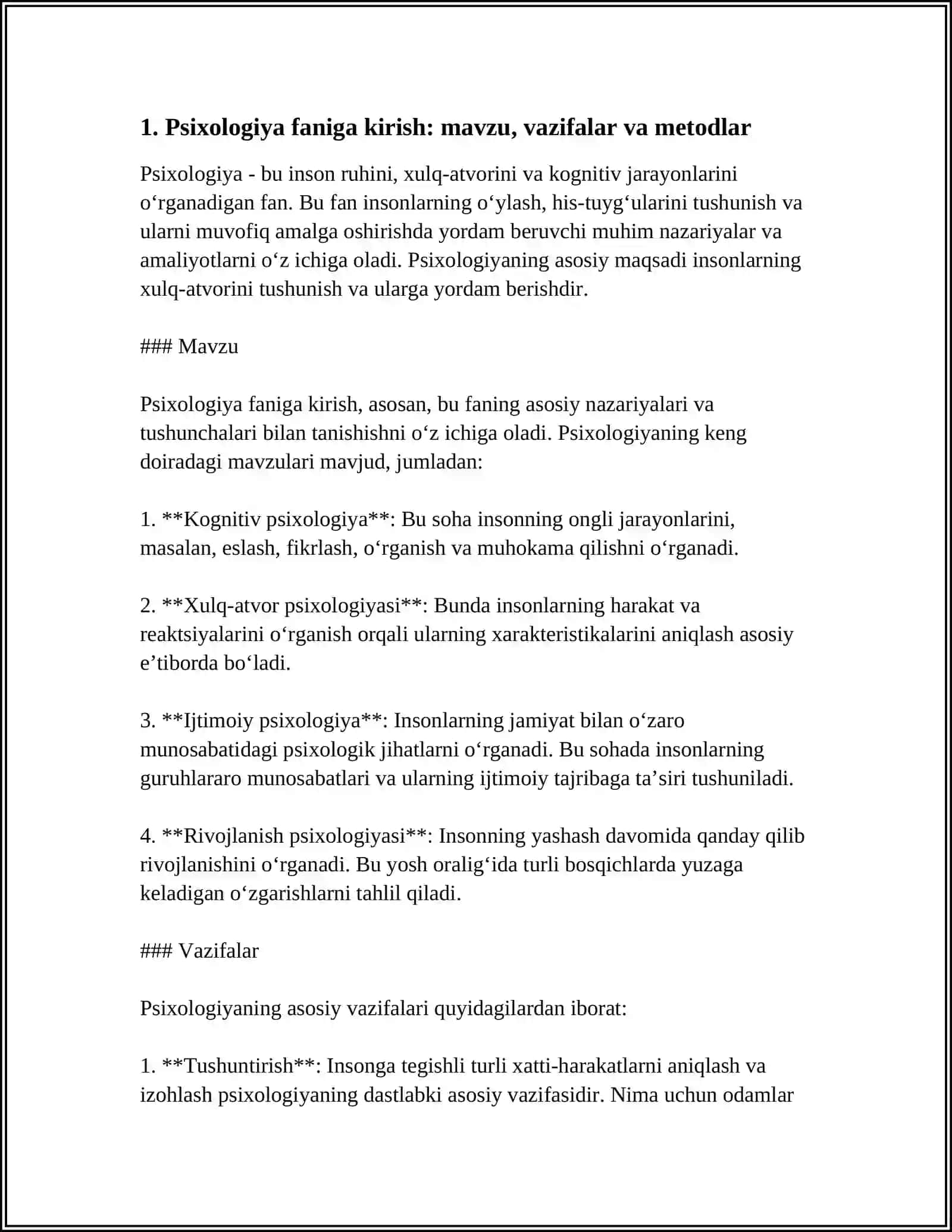 PSIXOLOGIYA FANIGA KIRISH.SHAXSFAOLIYATI VA UNING INDIVIDUAL PSIXOLOGIK XUSUSIYATLARI 3