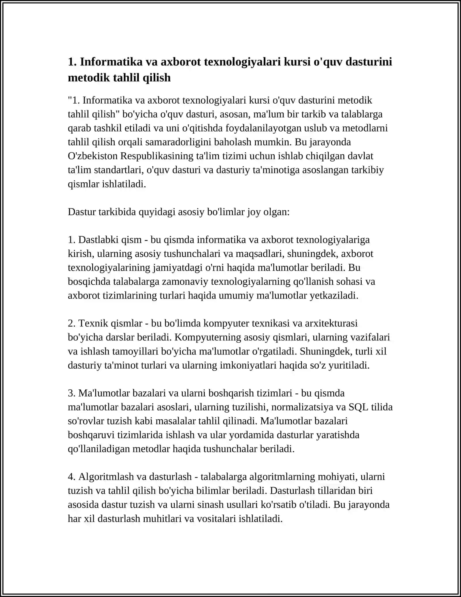 INFORMATIKA VA AXBOROT TEXNOLOGIYALARI KURSLARINI O'QITISHNING METODIK TIZIMI TAHLILI 3