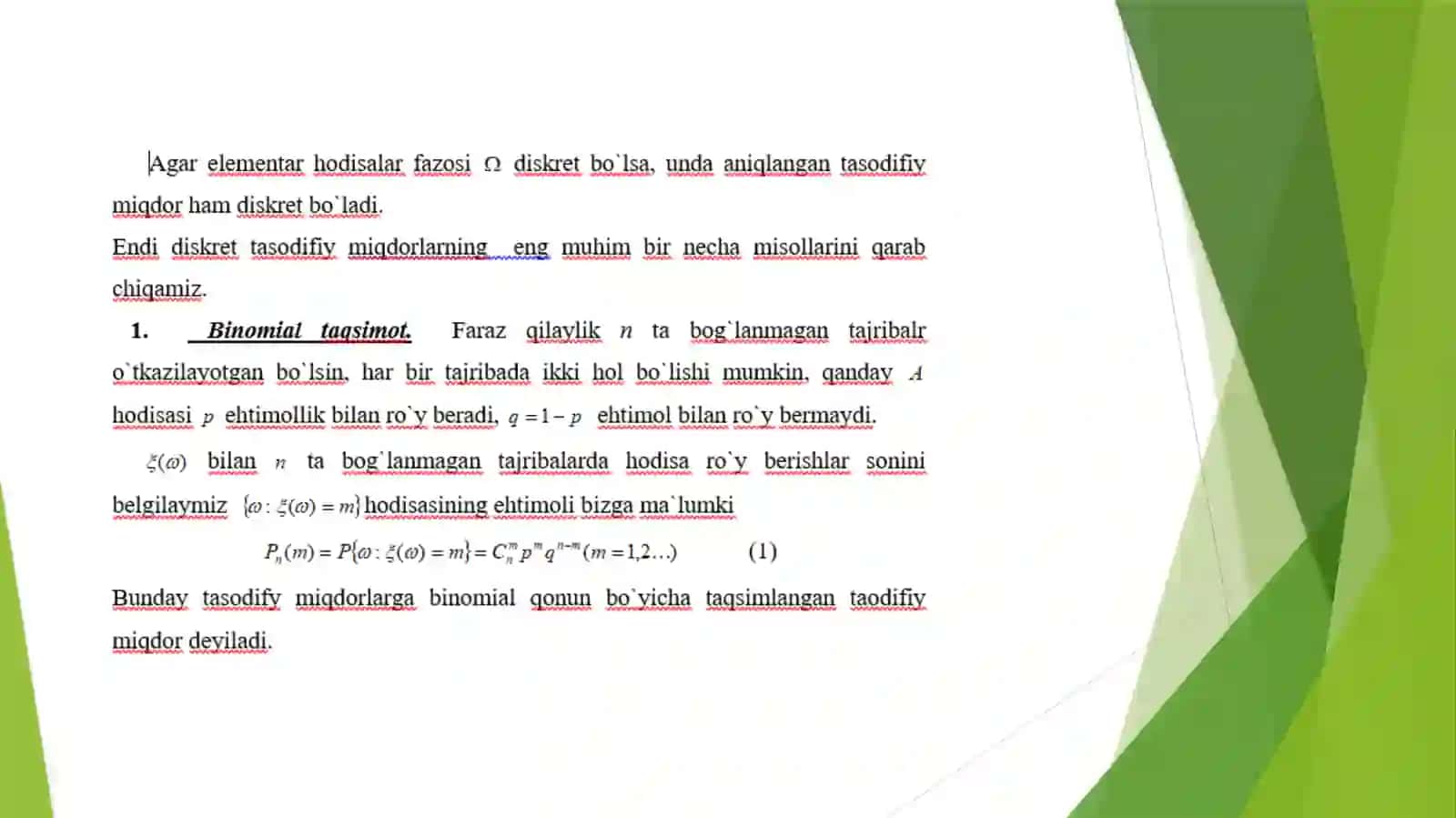 Amaliyotdako’puchraydiganmuhimdiskret va uzluksiz taqsimotlar va normal taqsimotning tadbiqlari 3
