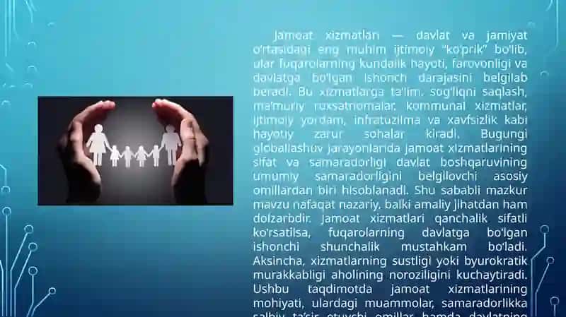 Jamoatxizmatlarini samarali taqdim etish muammosi va undagi davlatning ahamiyati 3