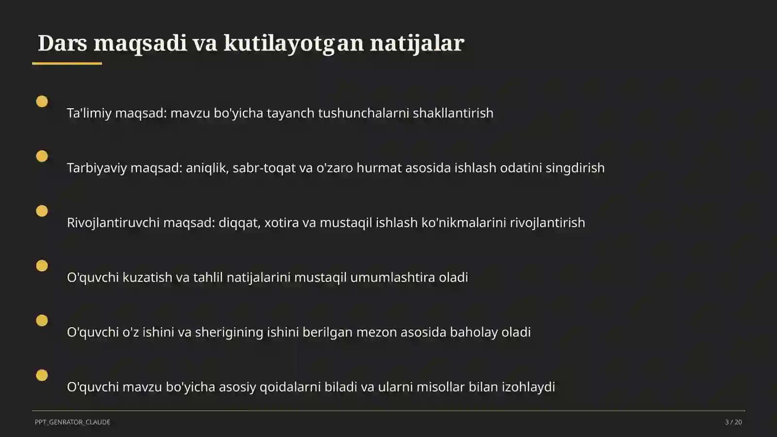 Dars tahlili: kuzatuv va baholash mezonlari 3