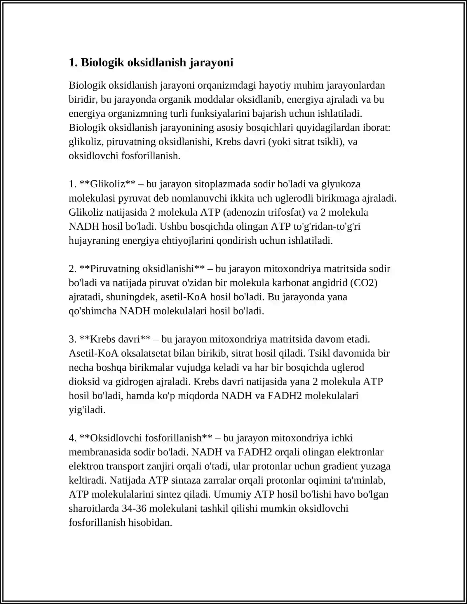 MUSTAQIL ISH Mavzu: BIOLOGIK OKSIDLANISH 3