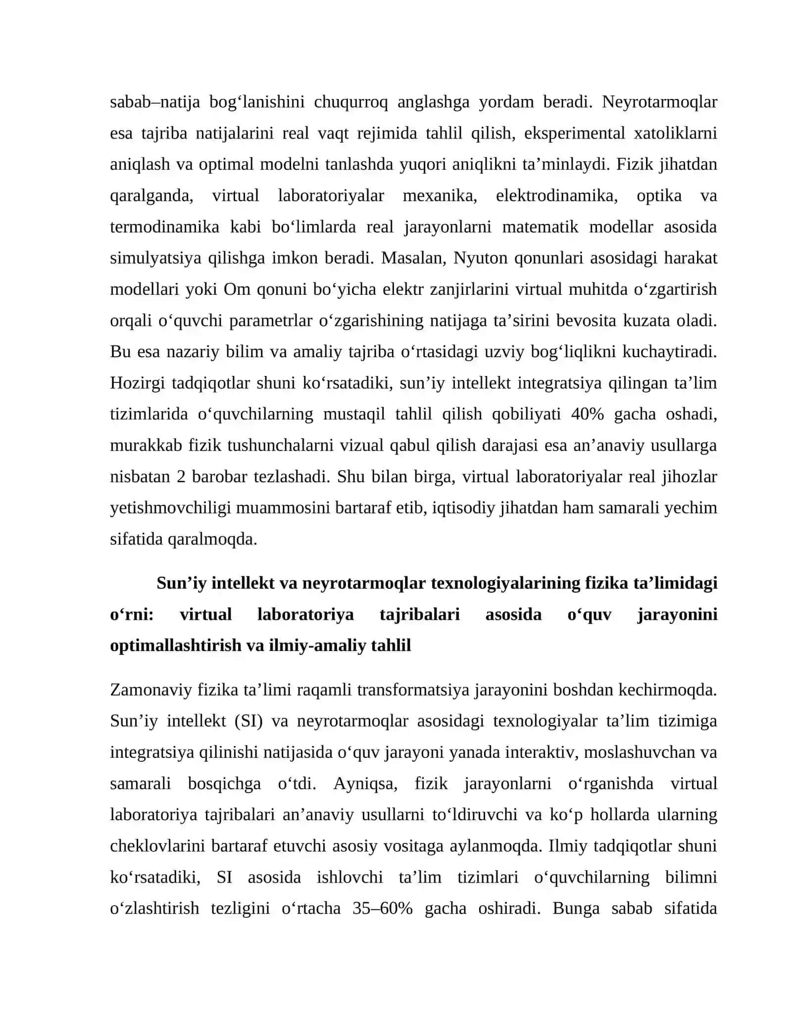 FIZIKA DARSLARIDA SUNʼIY INTELLEKT VA NEYROTARMOQLARDAN FOYDALANISH: VIRTUAL LABORATORIYA TAJRIBALARINI TAHLIL QILISH 3