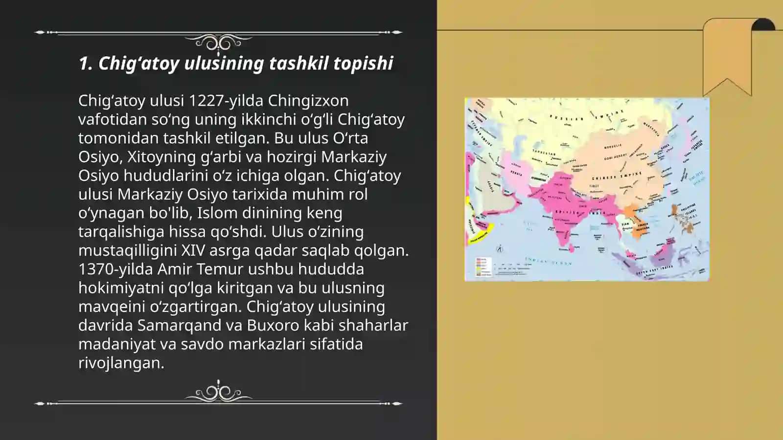 Moʻgullar hukumronligi Chigʻatoy ulusi davrida Orta Osiyoning tarixiy gegirafiyasi 3