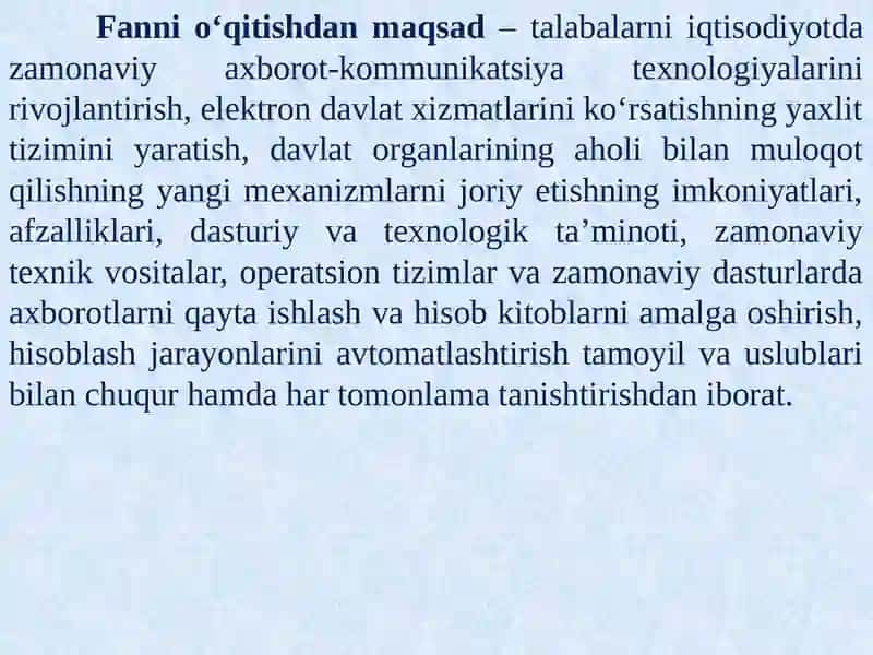 Iqtisodiyotda axborot-kommunikatsion texnologiyalari va tizimlar faniga kirish 3